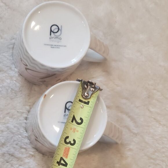 "We Do" Mugs (Set of 2) - White & Gray Chevron-Stripe with Pink Hearts - Picture 3 of 6